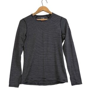 Icebreaker Bodyfit 200 Merino Wool Base Layer Top Stripe Black White Womens M
